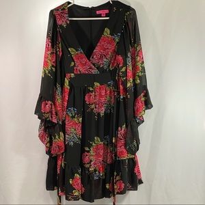 Betsy Johnson Long Sleeve Floral Ruffle Dress